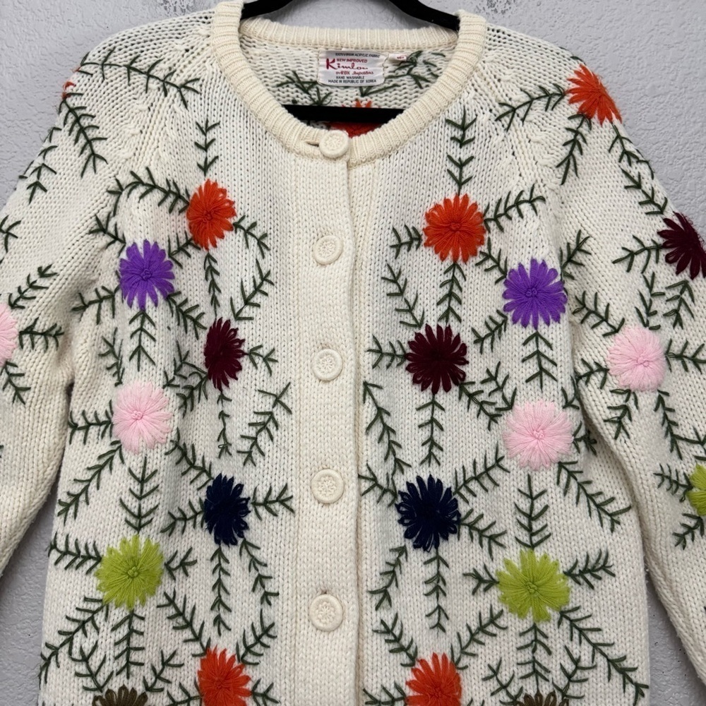 Kimlon Embroidered Floral Print Cardigan Sweater Size Large - Picture 3 of 16